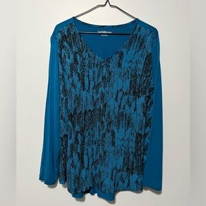 Croft & Barrow 1X Blue & Black Patterned Women's Top